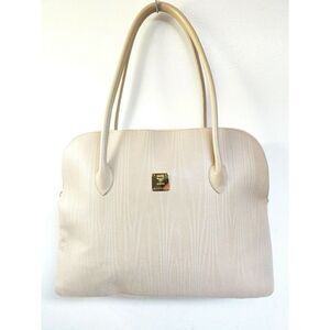 XL MCM MUNCHEN D8848 TEXTURED IVORY GENUINE LEATHER TOTE SHOULDER BAG HANDBAG